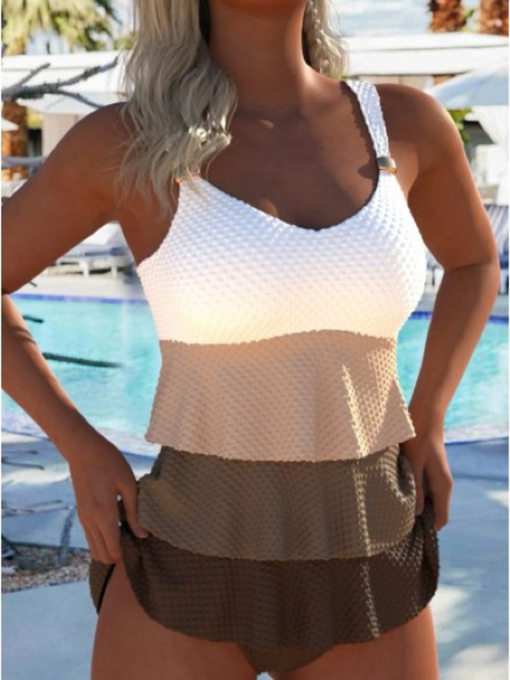 MODLILY®Mid Waisted Light Coffee Tankini Swimsuit Set